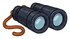 a pair of explorer's binoculars with a leather strap
