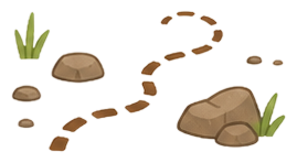 a trail of footprints winding between rocks, fading out mid-path