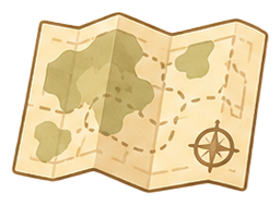 a folded paper map with a route drawn across it, changing direction partway